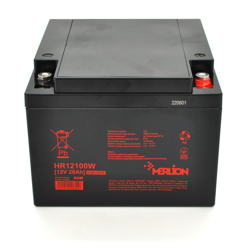 Акумуляторна батарея MERLION HR12100W, 12V 28Ah Black