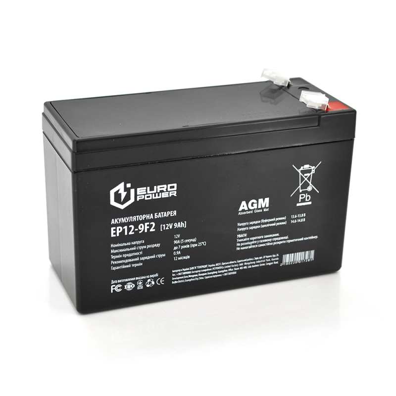 Акумуляторна батарея EUROPOWER AGM EP12-9F2 12 V 9Ah Black Q10