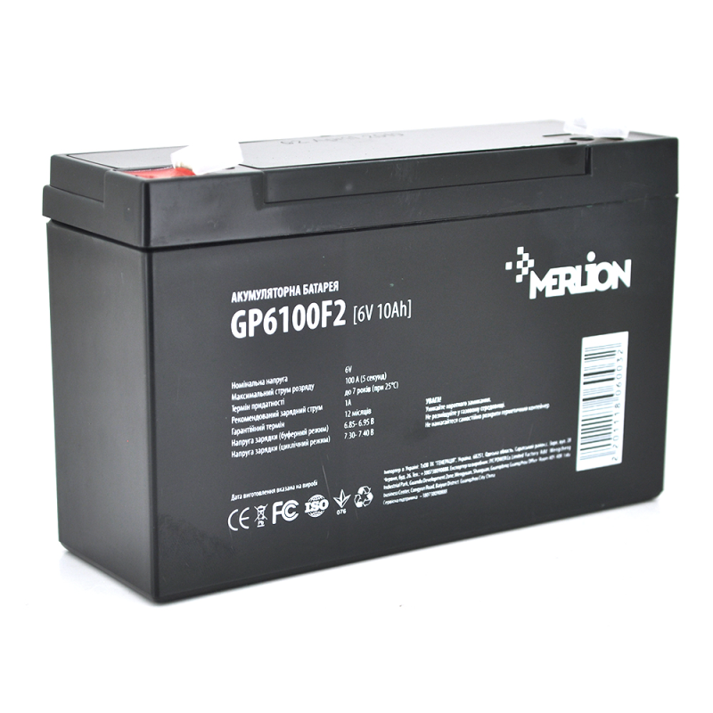 Акумуляторна батарея MERLION AGM GP6100F2 6 V 10Ah Q10/540