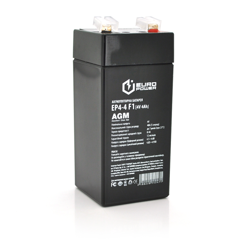 Акумуляторна батарея EUROPOWER AGM EP4-4F1 4 V 4 Ah Black Q30/2160