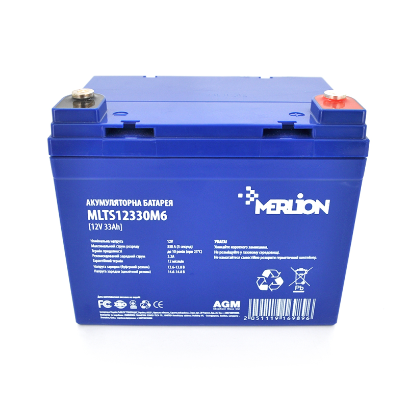 Акумуляторна батарея MERLION FOR TESLA AGM MLTS12330M6 12 V 33 Ah (195 x 130 x 155 (165)), 11.8 kg Blue Q1