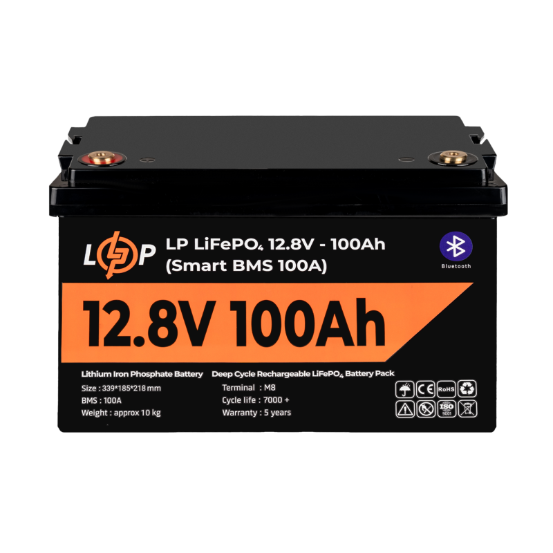 Акумулятор LP LiFePO4 12V (12,8V) - 100 Ah (1280Wh) (Smart BMS 100А) з BT пластик