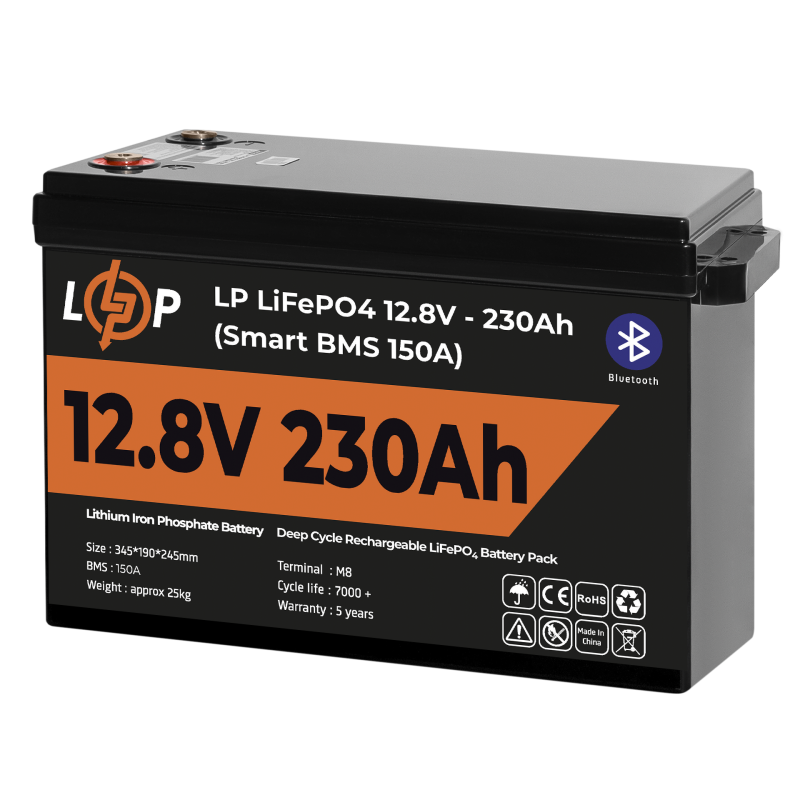 Акумулятор LP LiFePO4 12V (12,8V) - 230 Ah (2944Wh) (Smart BMS 150А) з BT пластик