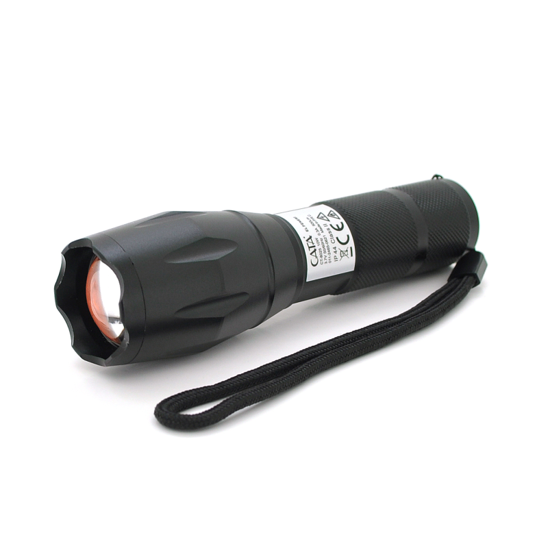 Ліхтар ручний CATA CT-8025, 1LED Cree XM-L T6, 10W, 5 режимів, ZOOM, 18650/3400 вбудований, Black, IP44, microUSB, 132х33х27мм, BOX