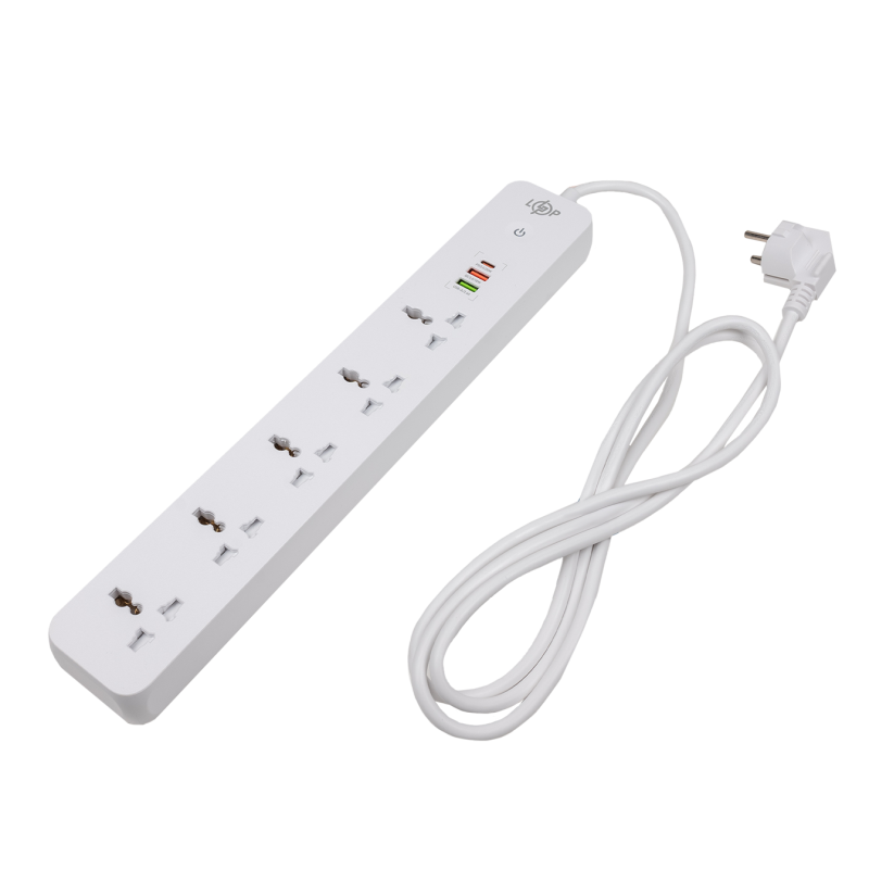 Мережевий фільтр (подовжувач) LogicPower (5x220V-2500W, 1xUSB-38W/PD/QC3.0, 1xType-C 20W, 1xUSB 18W)