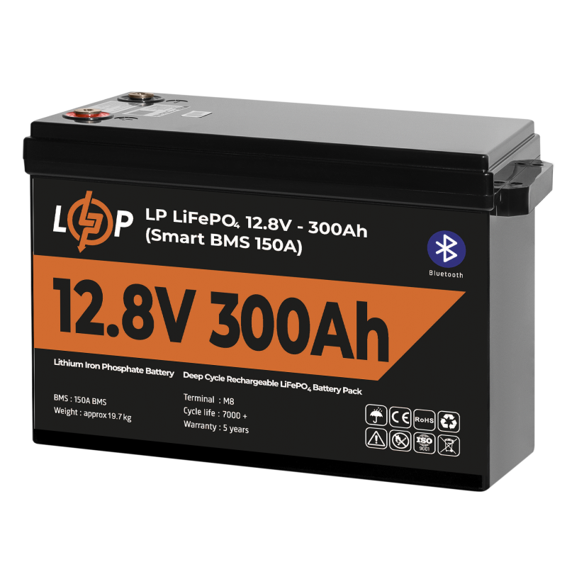 Акумулятор LP LiFePO4 12,8V - 300 Ah (3840Wh) (Smart BMS 200А) з BT пластик