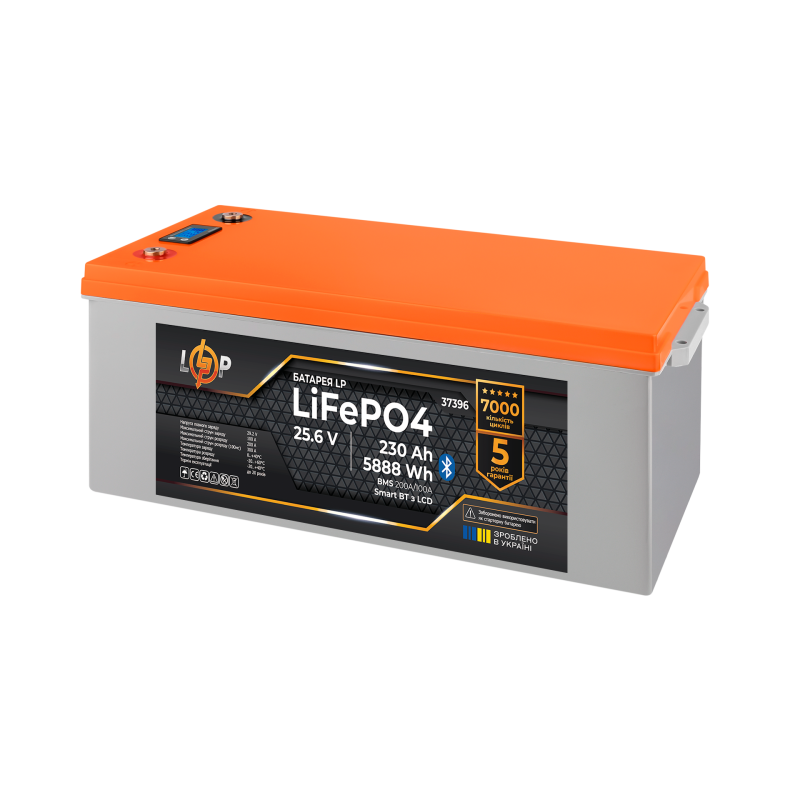Акумулятор LP LiFePO4 25,6V - 230 Ah (5888Wh) (BMS 200A/100А) пластик LCD Smart BT