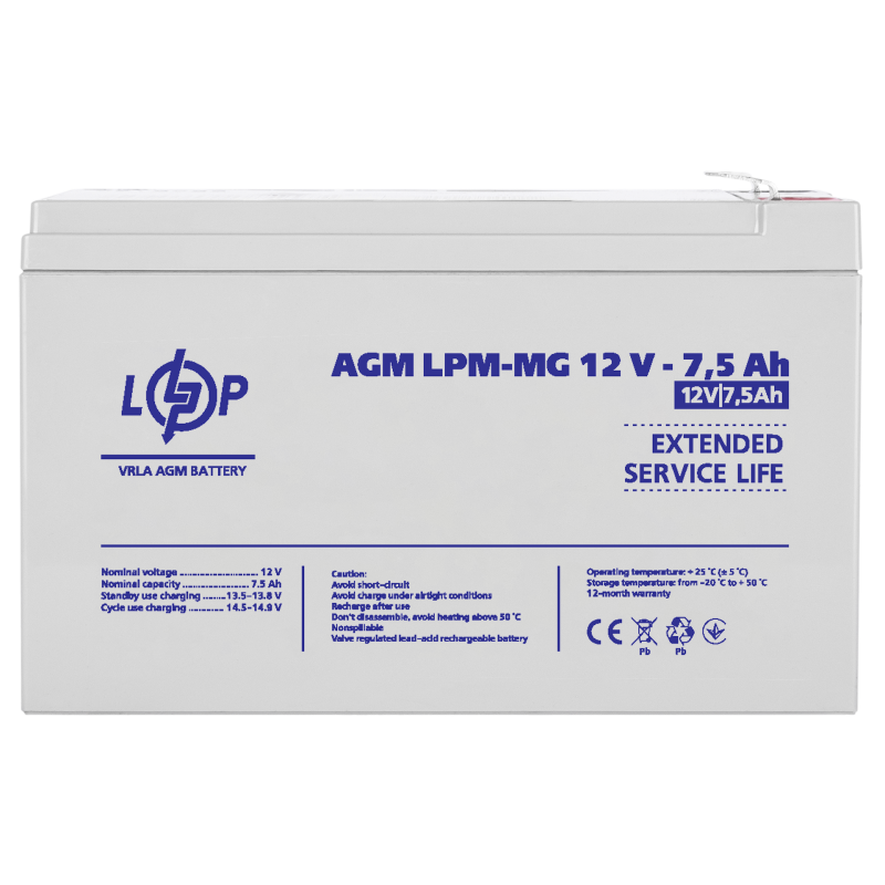 Акумулятор мультигелевий LPM-MG 12V - 7.5 Ah