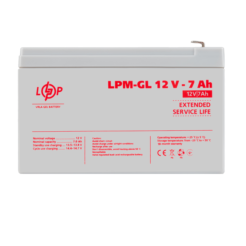 Акумулятор гелевий LPM-GL 12V - 7 Ah