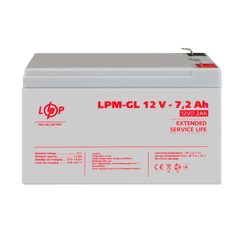 Акумулятор гелевий LPM-GL 12V - 7.2 Ah