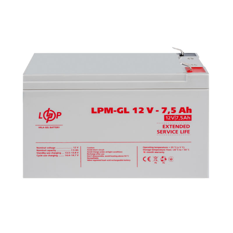 Акумулятор гелевий LPM-GL 12V - 7.5 Ah