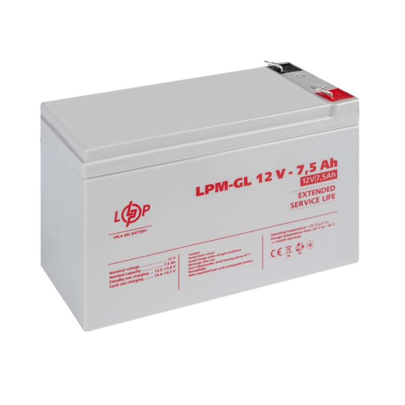 Акумулятор гелевий LPM-GL 12V - 7.5 Ah