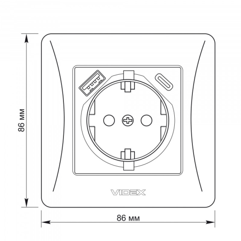Розетка одинарна із заземленням з USB+USB-C чорний графіт VIDEX BINERA