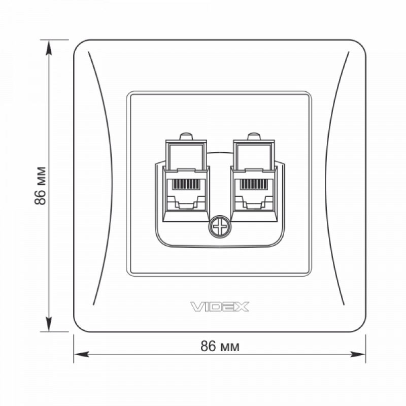 Розетка CAT6+CAT6 комп'ютерна подвійна чорний графіт VIDEX BINERA