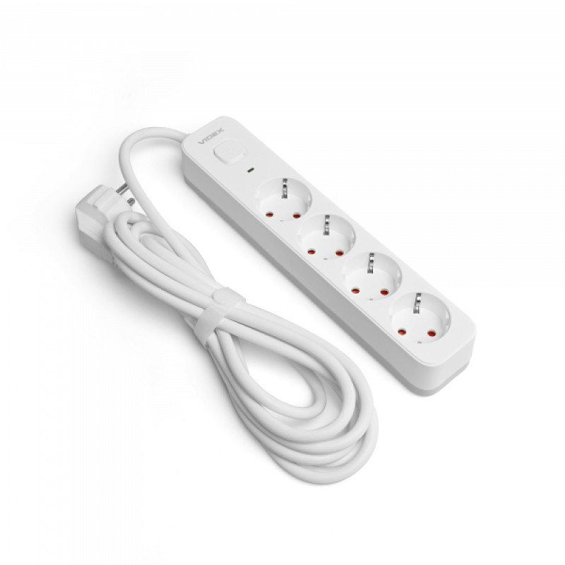 Мережевий подовжувач VIDEX ONCORD з/з 4п 3м (3x1.5мм) з кнопкою White