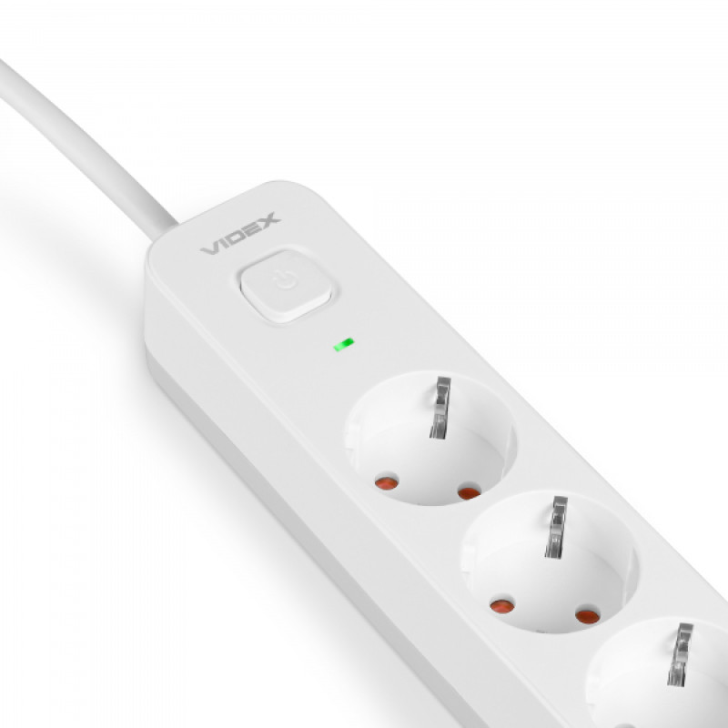 Мережевий подовжувач VIDEX ONCORD з/з 4п 3м (3x1.5мм) з кнопкою White