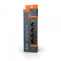 Мережевий подовжувач VIDEX ONCORD з/з 4п 3м (3x1.5мм) 3.4А USB(QC3.0) +USB-C(PD20W) з кнопкою Black