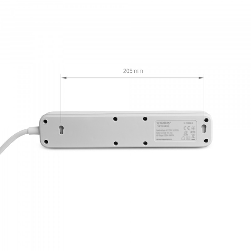 Мережевий подовжувач VIDEX ONCORD з/з 4п 3м (3x1.5мм) з кнопкою White