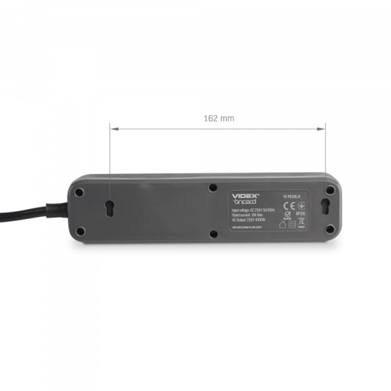 Мережевий подовжувач VIDEX ONCORD з/з 3п 3м (3x1.5мм) з кнопкою Black