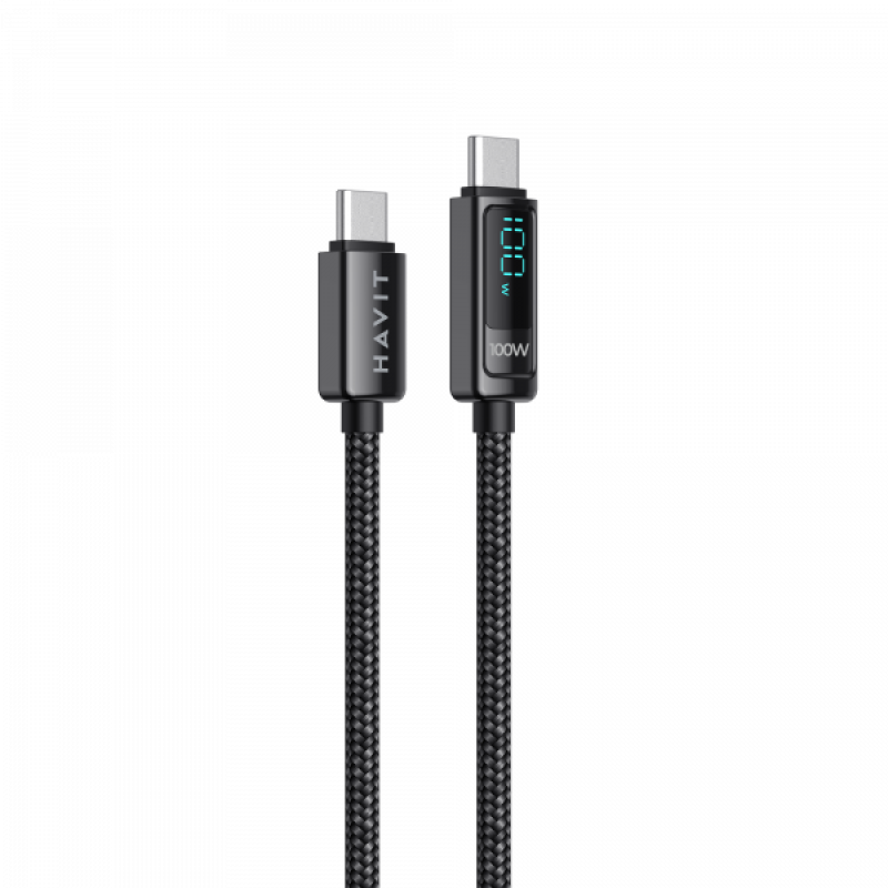 Кабель Type-C to Type-C HAVIT HV-CB6247 PD100W 5A 2м з LED екраном