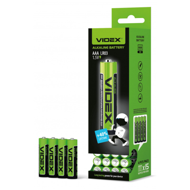Батарейка лужна Videx LR03/AAA 4шт SHRINK