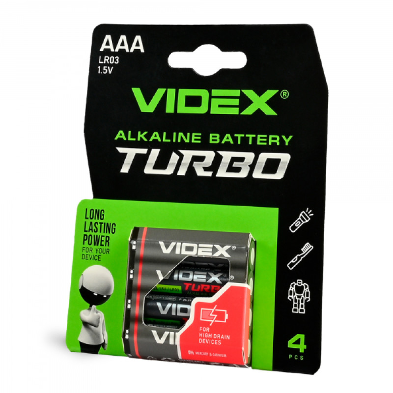 Батарейка лужна Videx LR03/AAA Turbo 4шт BLISTER