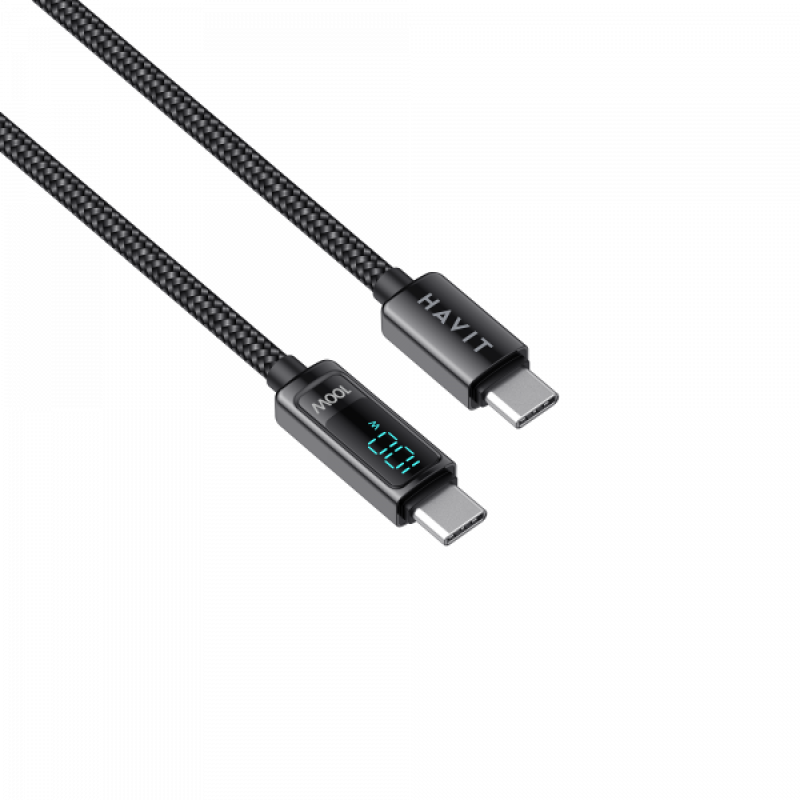 Кабель Type-C to Type-C HAVIT HV-CB6247 PD100W 5A 2м з LED екраном