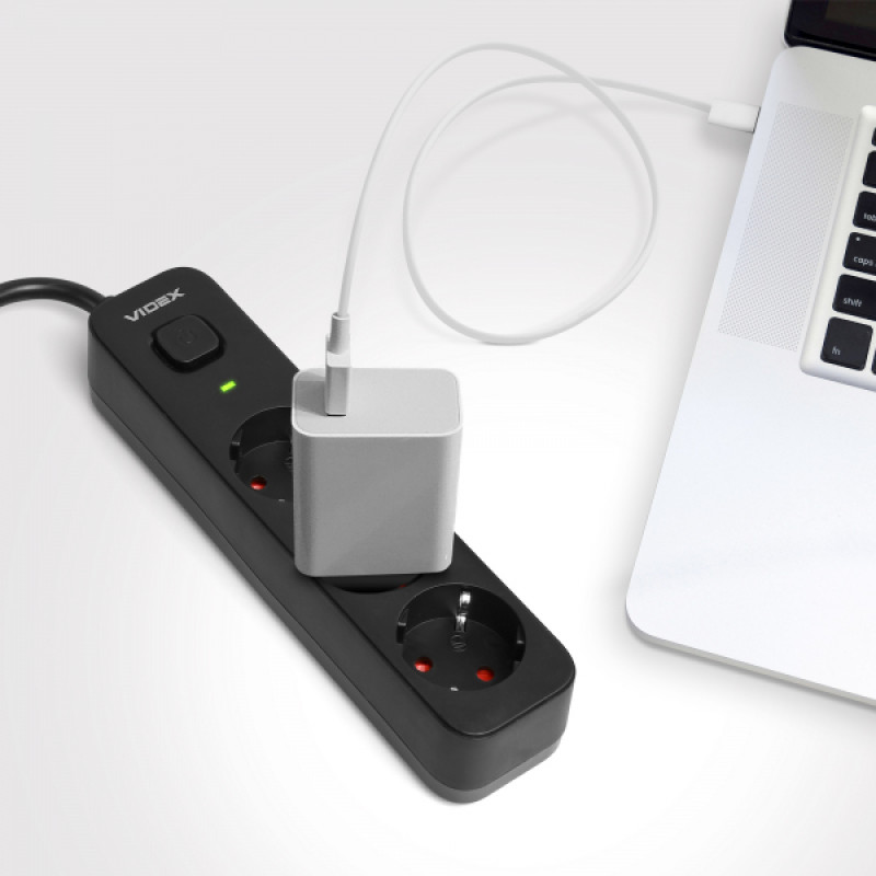 Мережевий подовжувач VIDEX ONCORD з/з 3п 3м (3x1.5мм) з кнопкою Black