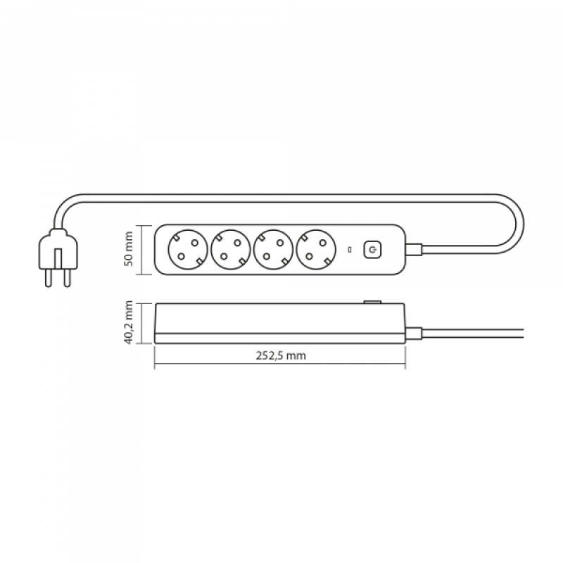 Мережевий подовжувач VIDEX ONCORD з/з 4п 3м (3x1.5мм) з кнопкою Black