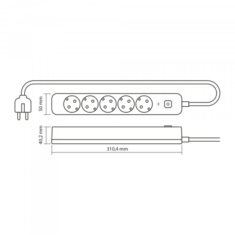 Мережевий подовжувач VIDEX ONCORD з/з 5п 3м (3x1.5мм) з кнопкою White