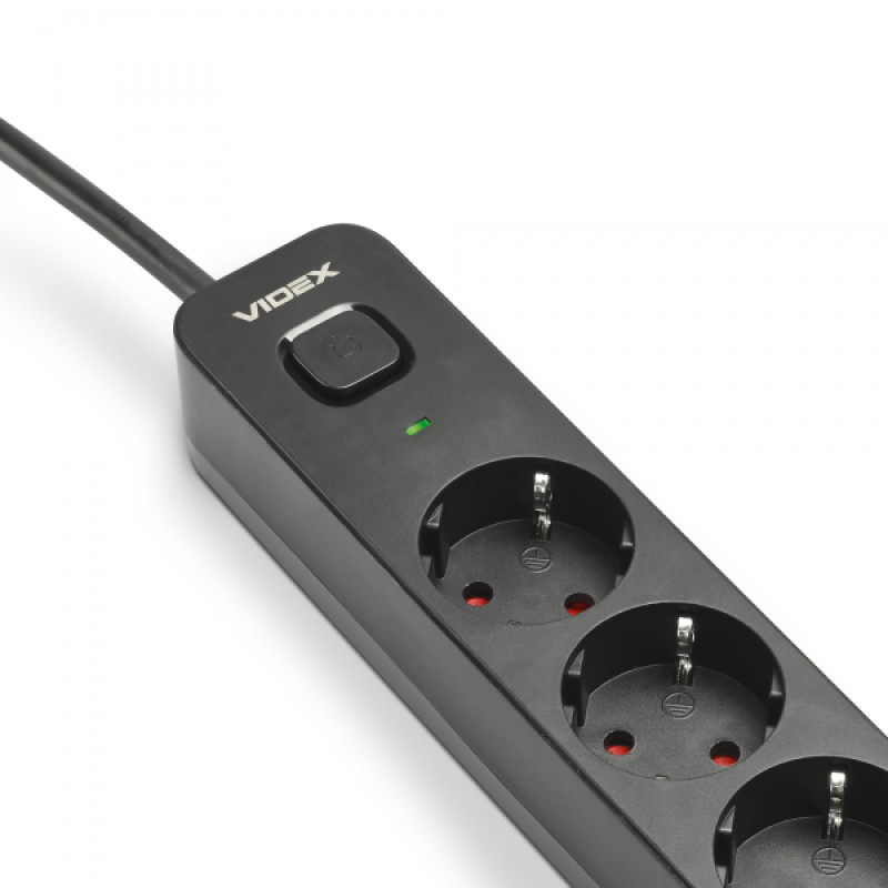 Мережевий подовжувач VIDEX ONCORD з/з 5п 3м (3x1.5мм) з кнопкою Black
