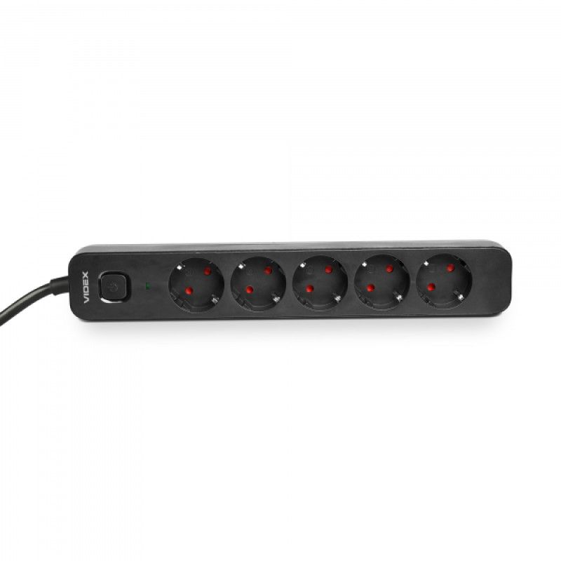 Мережевий подовжувач VIDEX ONCORD з/з 5п 3м (3x1.5мм) з кнопкою Black