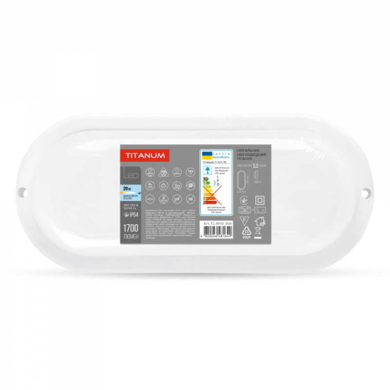 LED світильник вологозахищений овальний TITANUM 20W 6500K TL-BHO-206