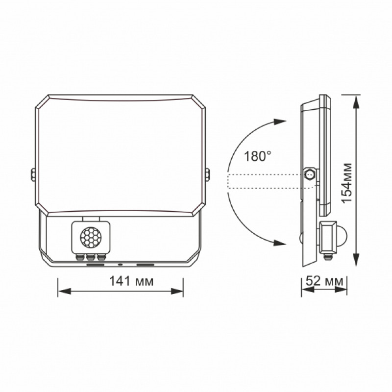 LED прожектор VIDEX F3 30W 5000K з датчиком руху 220V Black (VLE-F3-0305B-S)