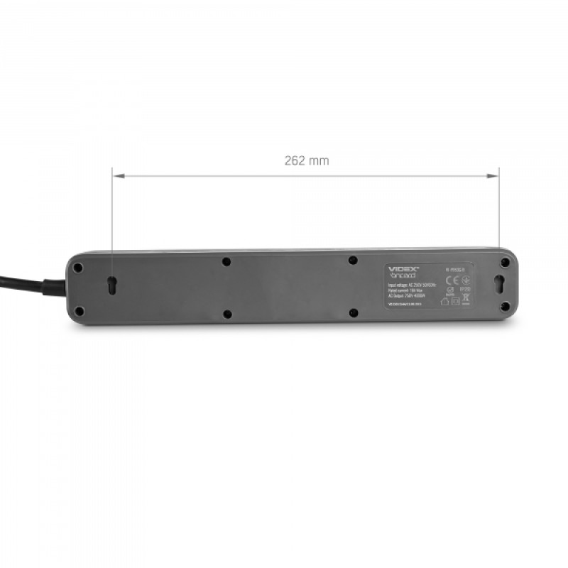 Мережевий подовжувач VIDEX ONCORD з/з 5п 3м (3x1.5мм) з кнопкою Black