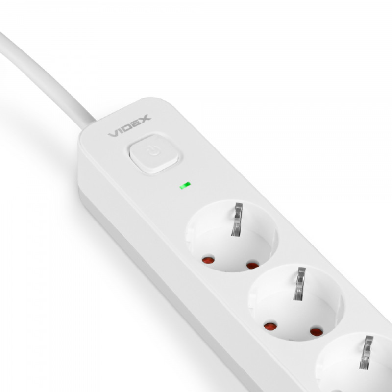 Мережевий подовжувач VIDEX ONCORD з/з 5п 3м (3x1.5мм) з кнопкою White
