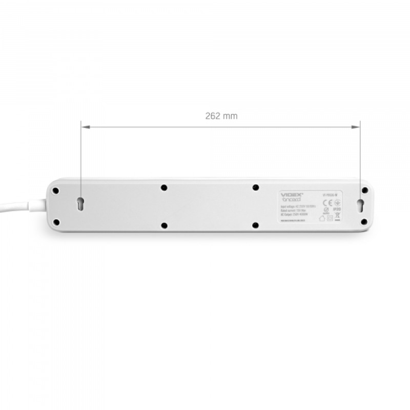 Мережевий подовжувач VIDEX ONCORD з/з 5п 3м (3x1.5мм) з кнопкою White