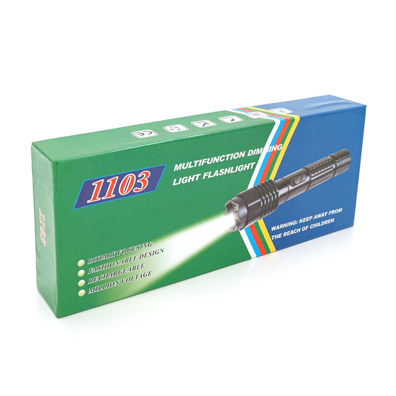 Ліхтар-шокер ручний BAILONG BL-1103, 1LED ХPE, струм 50000KV, 3W, 1 режим, 18650/2800mah/3*ААА, Black, IP44, СЗУ+АЗУ, 190х36х32мм, BOX