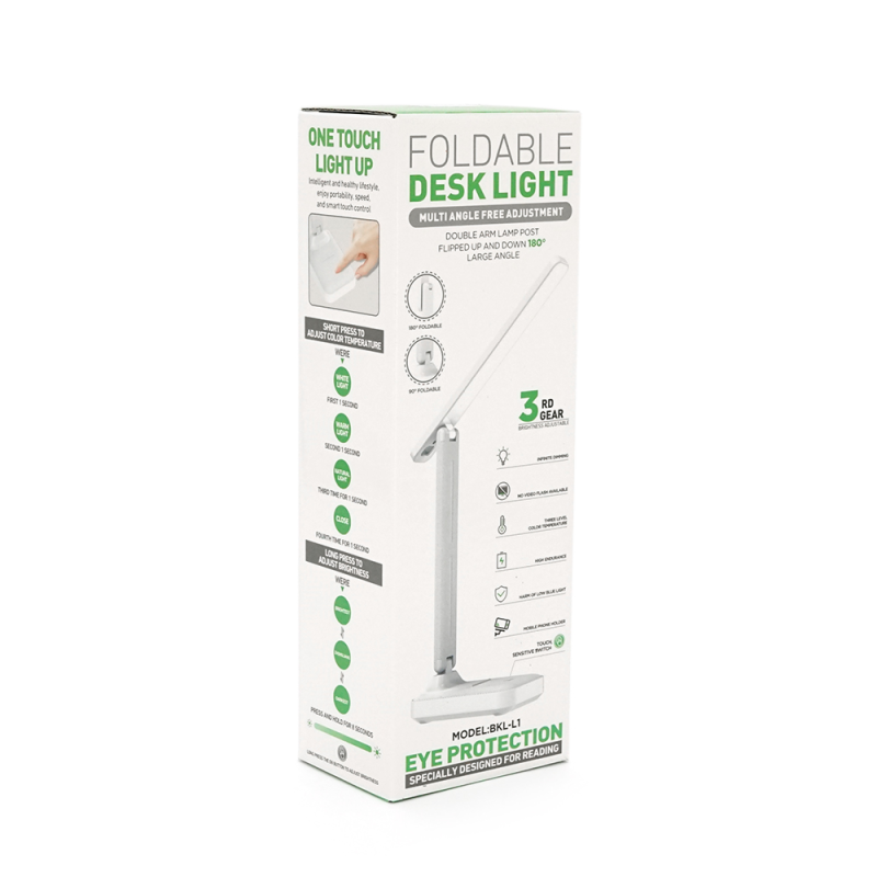 Настільна лампа BKL-L1, 3 режими (білий+теплий білий), сенсорне включення, вбудований акум 500mAh, 3 години роботи, 20см, 227г, White, Box