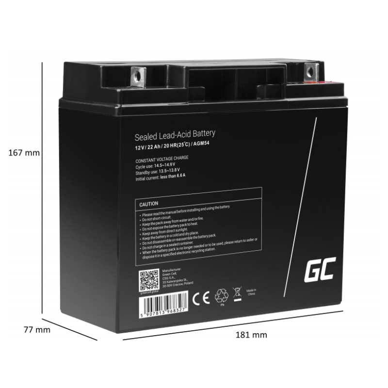 Акумулятор для ДБЖ Green Cell AGM VRLA 22Ah 12V (AGM54)