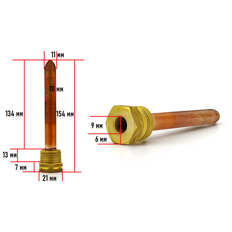 Гільза під датчик температури 1/2", 10х11мм, L=150мм, один зонд
