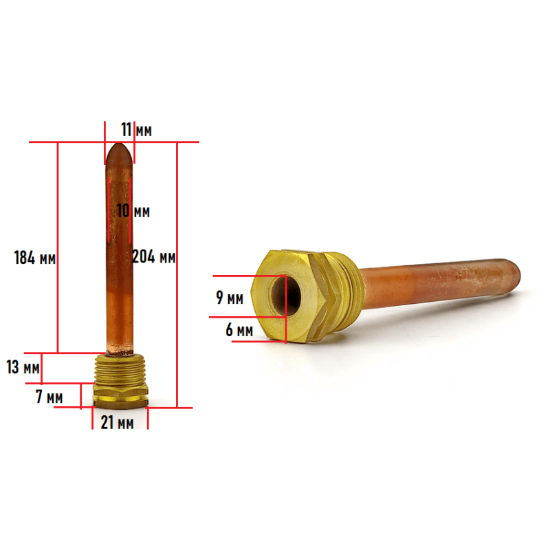 Гільза під датчик температури 1/2", 10х11мм, L=200мм, один зонд